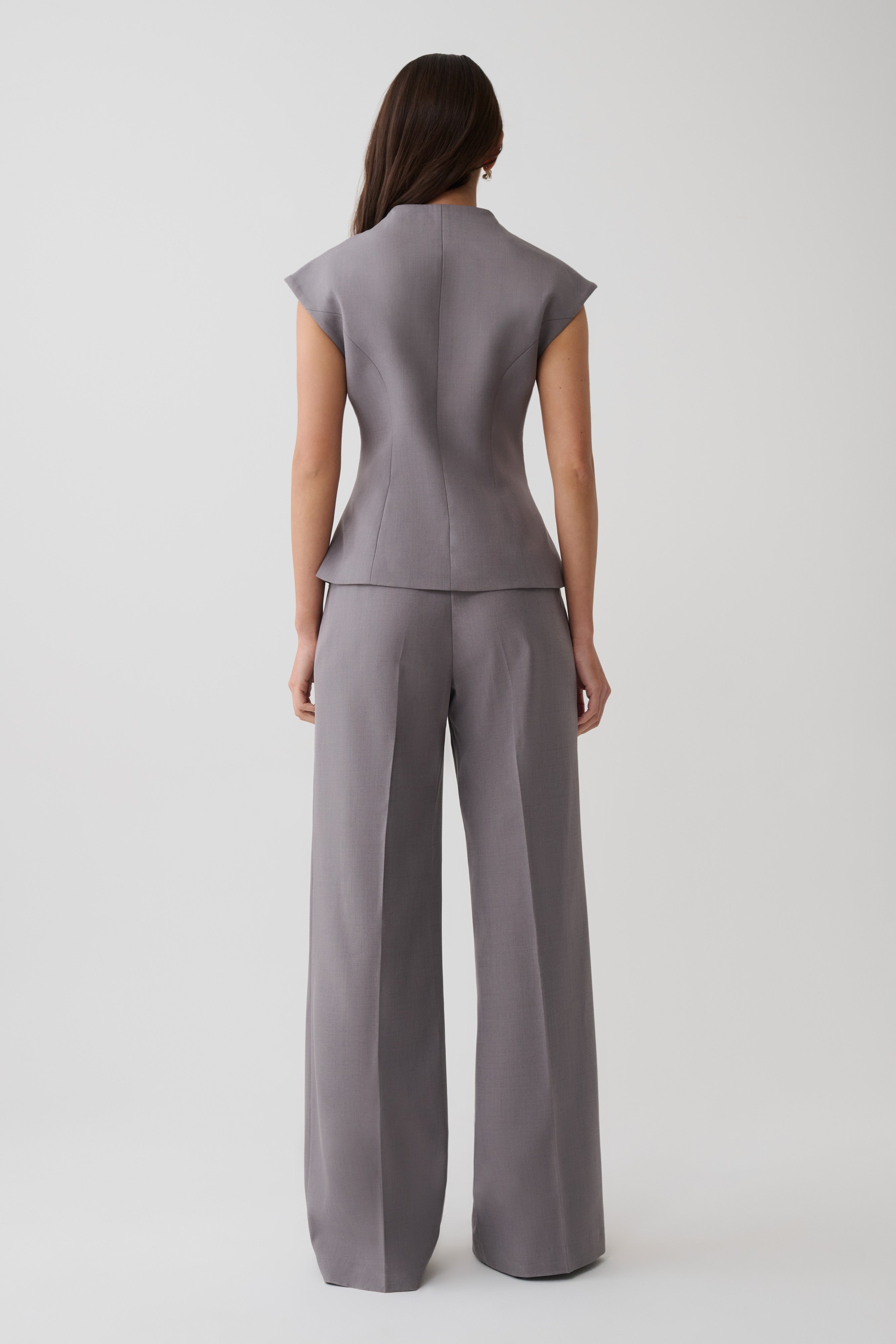 Phoebe Double Breasted Vest - Light Grey Marle