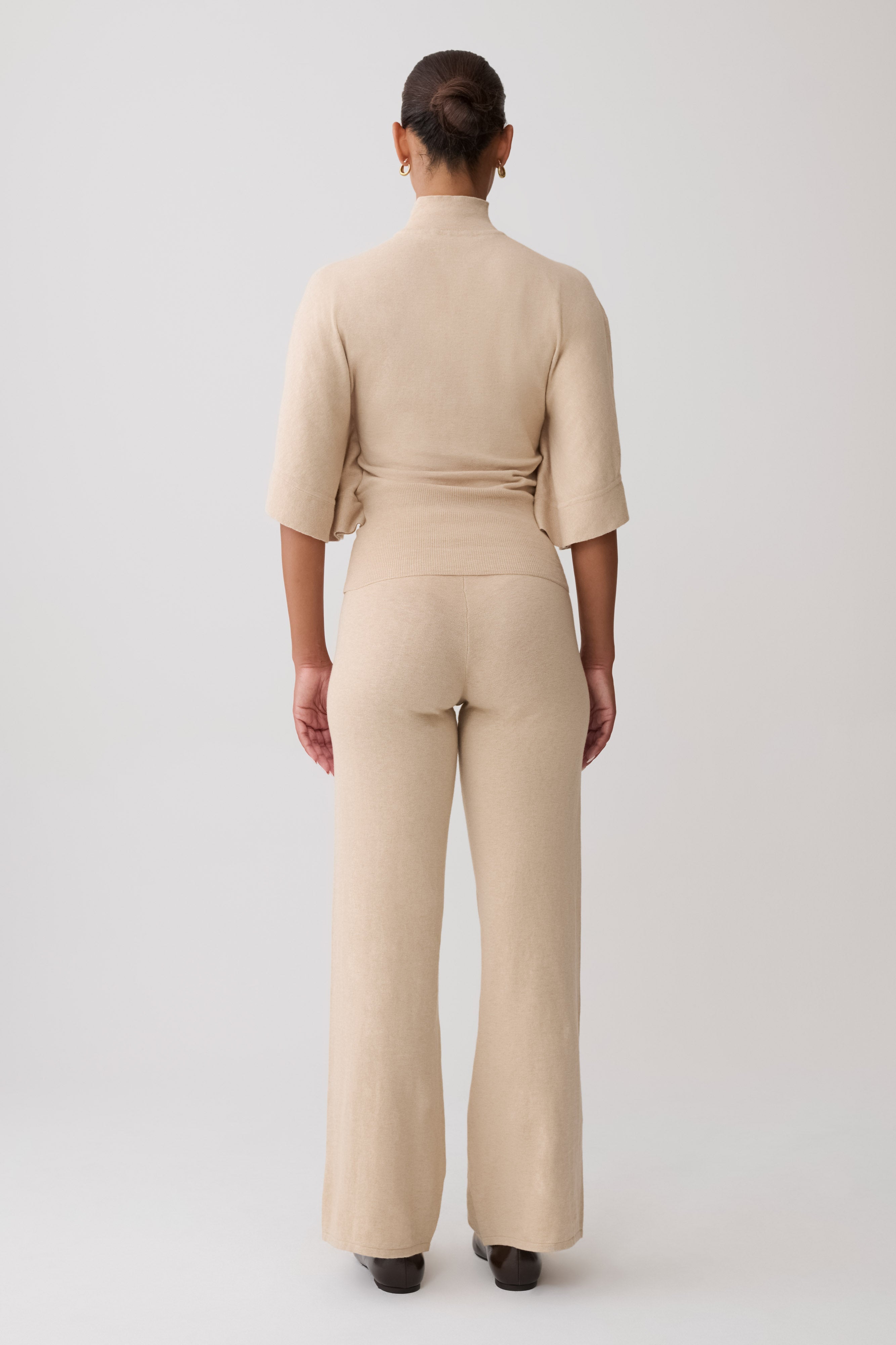 Helania High Neck Knit Top - Oat Marle