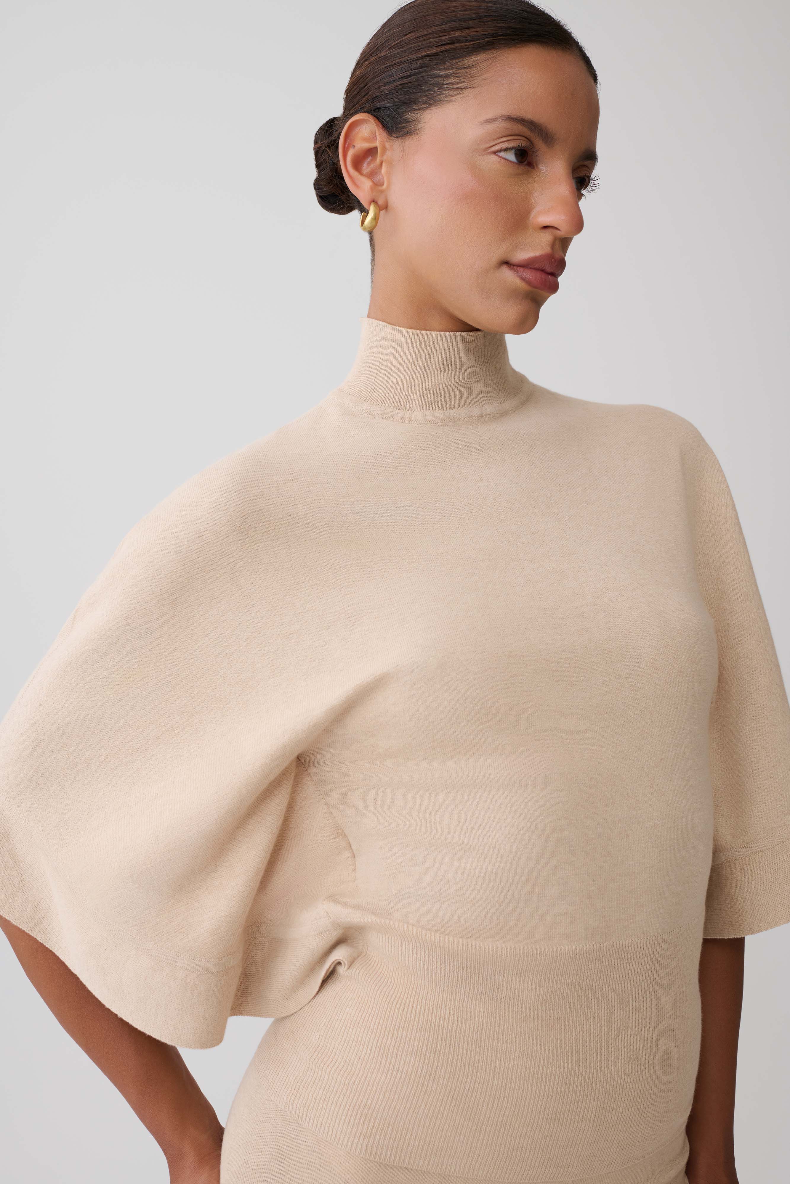 Helania High Neck Knit Top - Oat Marle