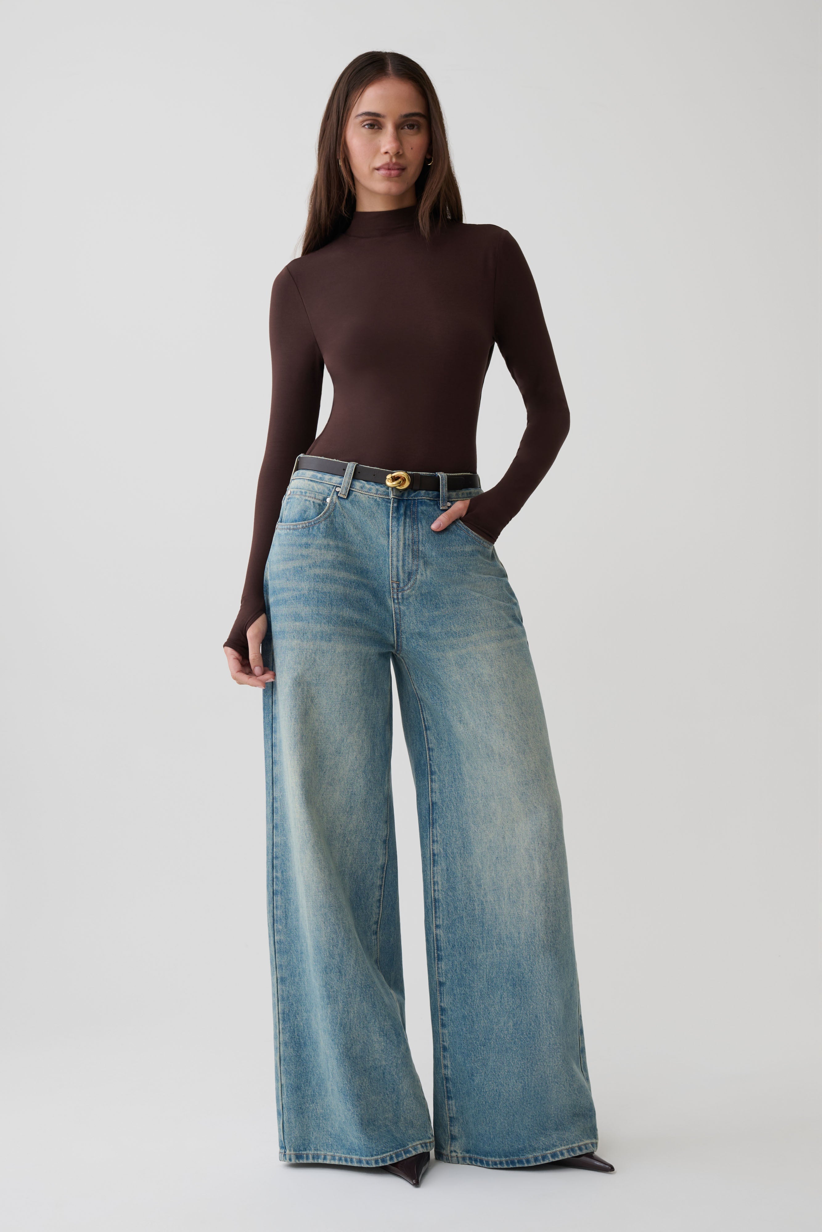 Jurney Longsleeve Roll Neck Top - Dark Chocolate