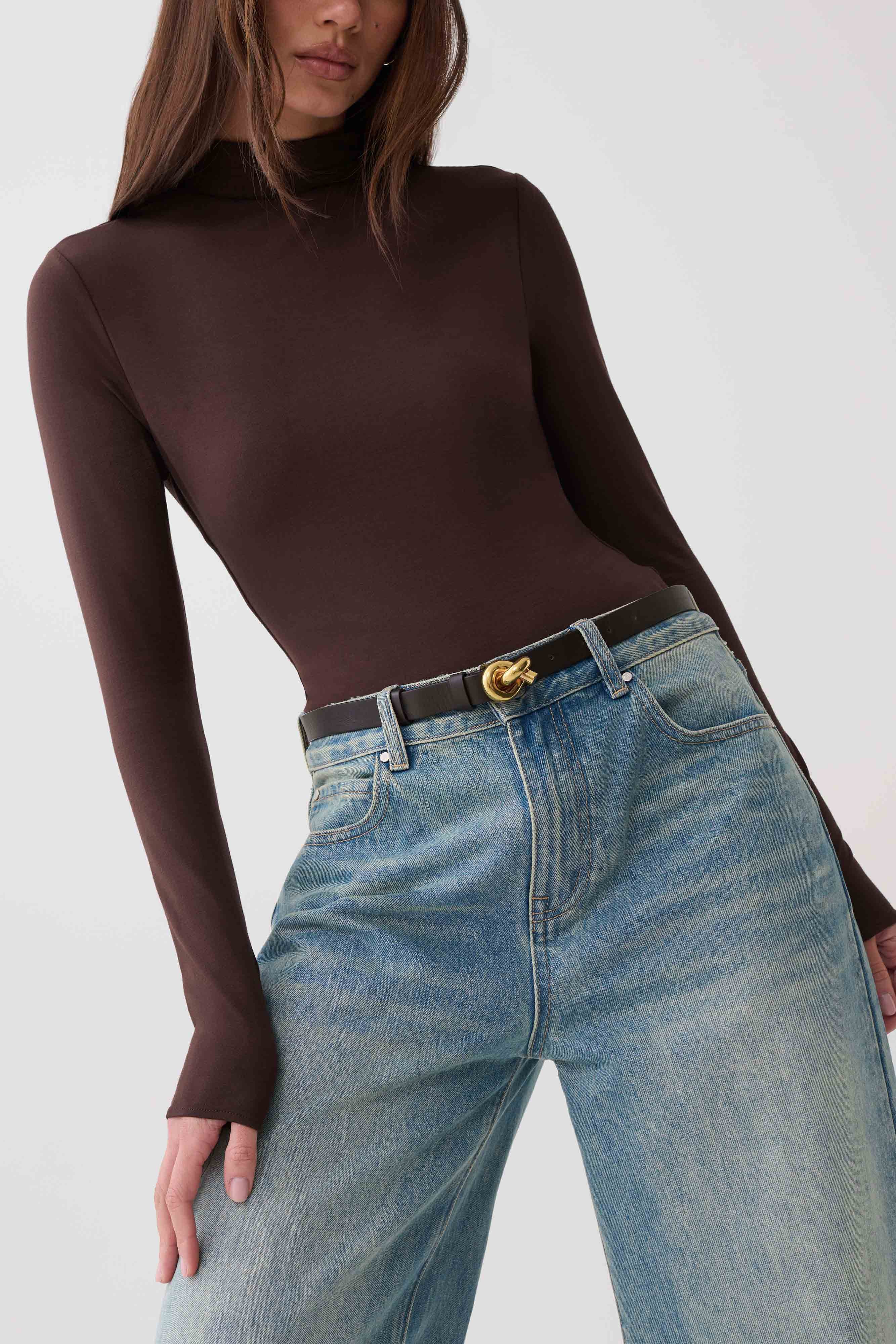 Jurney Longsleeve Roll Neck Top - Dark Chocolate