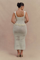 Teagan Floral Hand Crochet Midi Dress - Ivory
